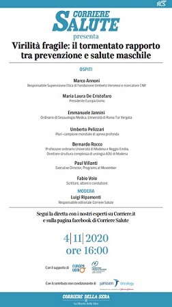 Il 4 novembre un talk-show per parlare di salute maschile