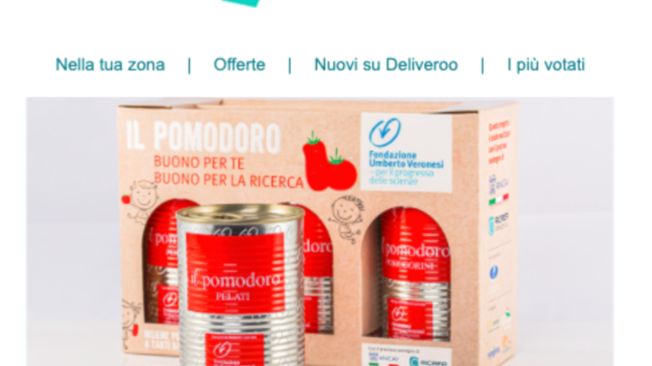 Deliveroo a sostegno della Fondazione Umberto Veronesi