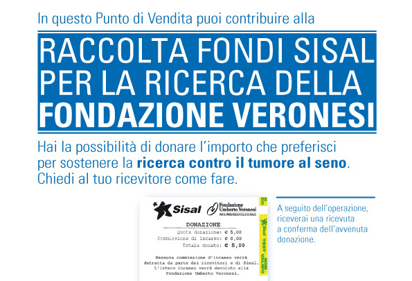 Sisal e Fondazione Veronesi insieme nella lotta contro il tumore al seno